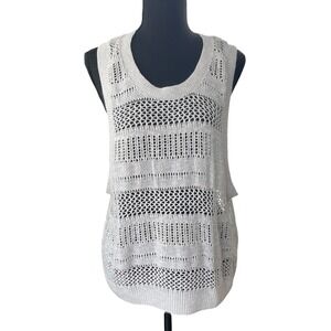 Express Open Knit Tank Top Womens S Gray Sleeveless Sweater Vest Boho Layering‎